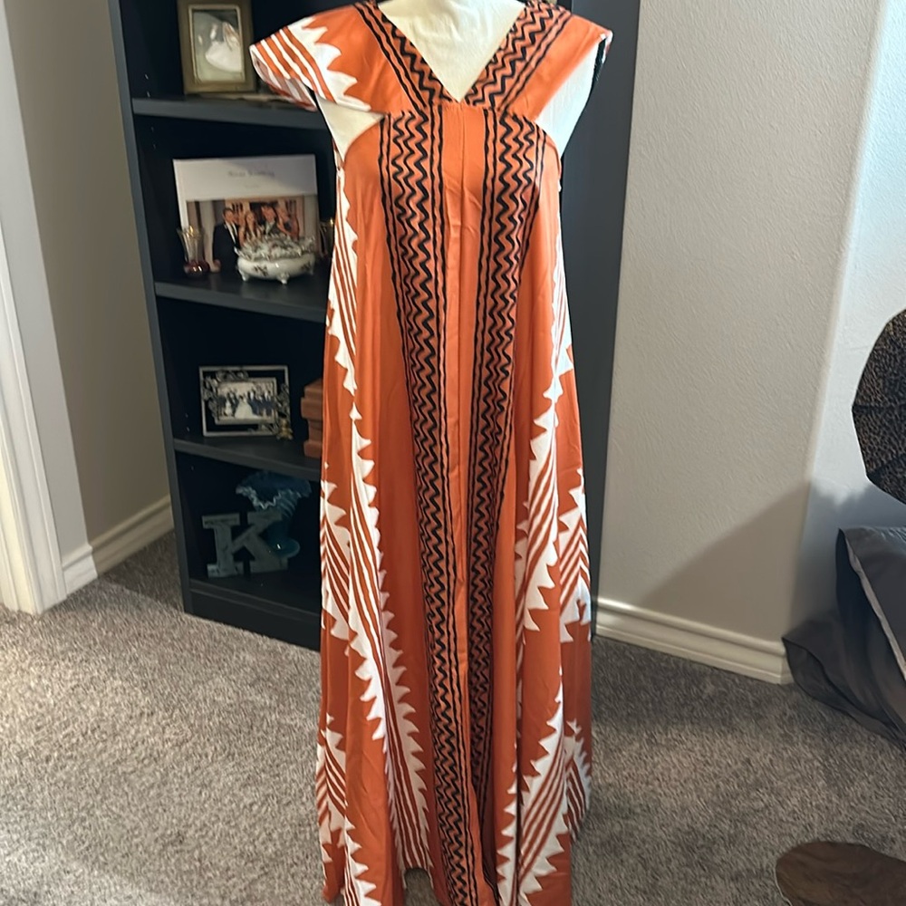 Aztec floor length cap sleeve dress